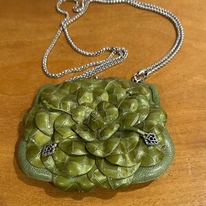 Brighton Green Floral mini kiss lock patent leather bag